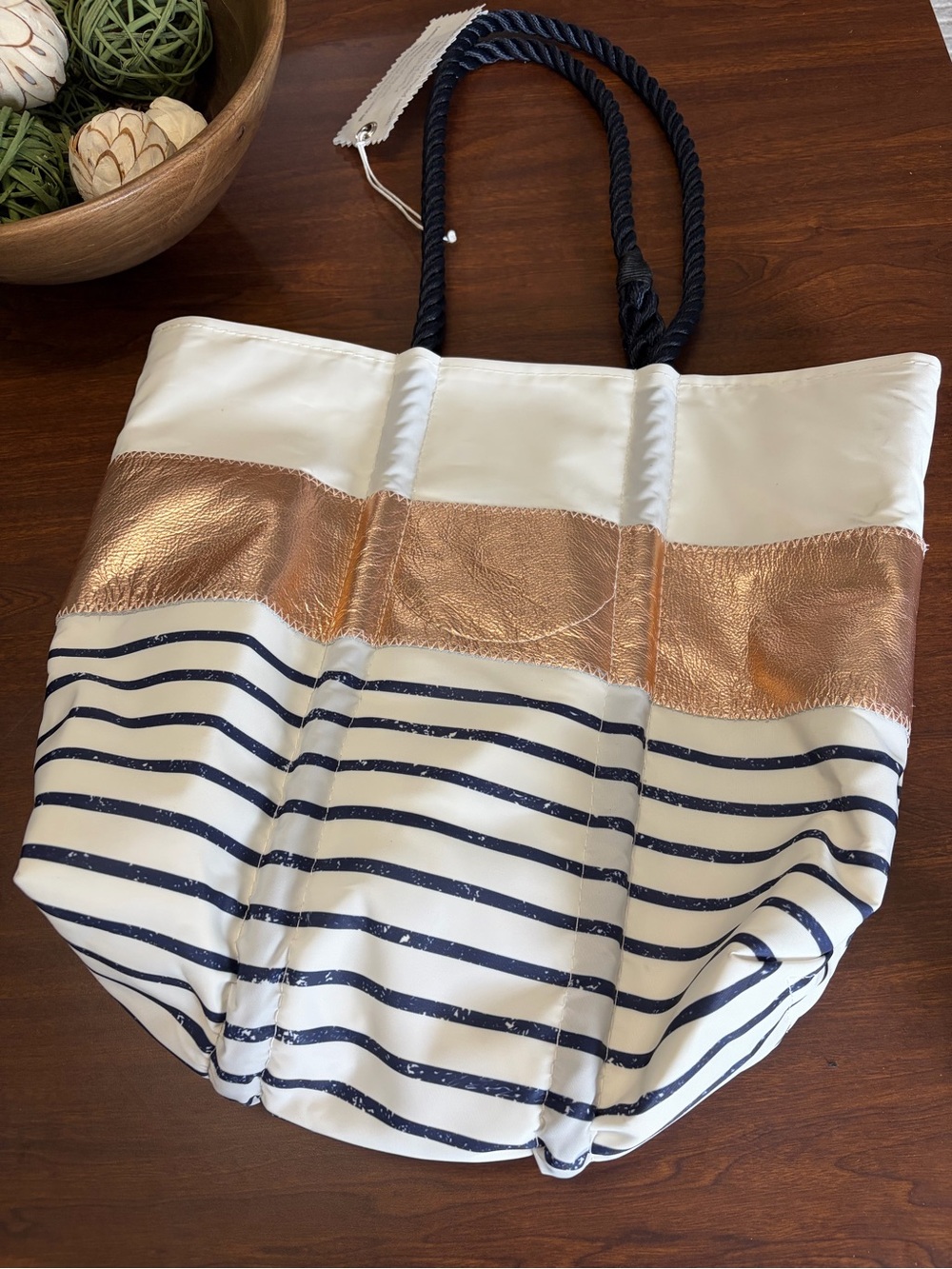 Sea Bags Rose Gold-on-Navy Mariner Stripe Large Tote